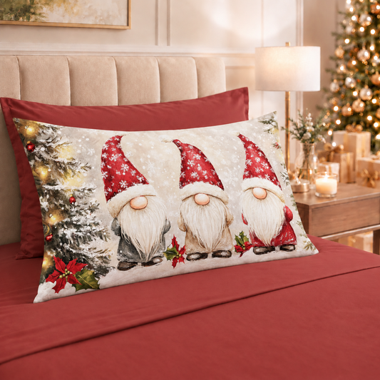 Lenzuola Natalizie in Cotone, Completo Letto con Federe in Stampa Digitale Gnomo 03