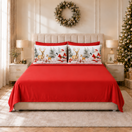Lenzuola Natalizie in Cotone, Completo Letto con Federe in Stampa Digitale 25 Xmas 17