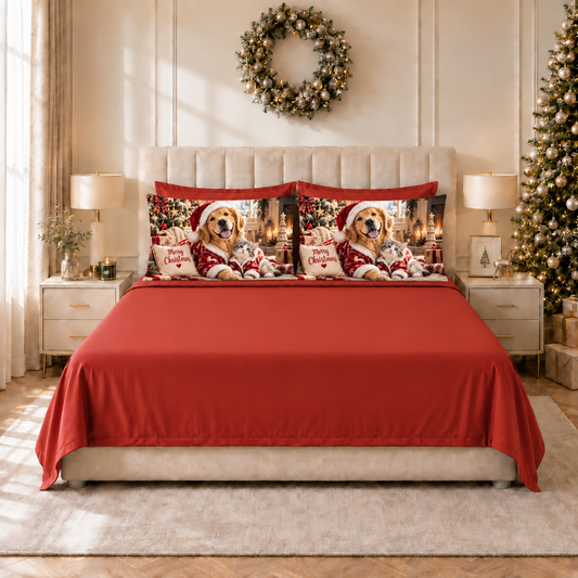 Lenzuola Natalizie in Cotone, Completo Letto con Federe in Stampa Digitale Xmas Friends Rosso