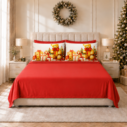 Draps de Noël en Coton, Parure de Lit avec Taies d'Oreiller en Impression Numérique 25 Xmas 3
