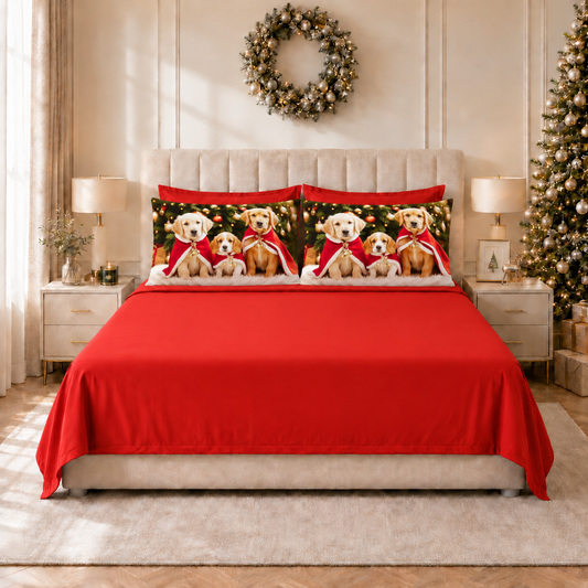 Lenzuola Natalizie in Cotone, Completo Letto con Federe in Stampa Digitale 25 Xmas 18