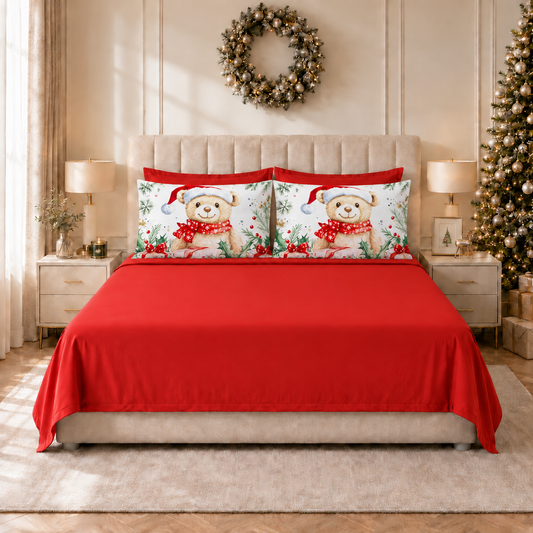 Draps de Noël en Coton, Parure de Lit avec Taies d'Oreiller en Impression Numérique 25 Xmas 16