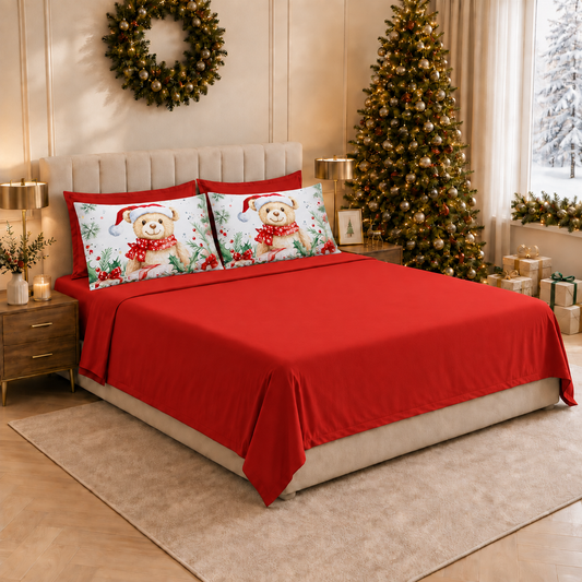 Draps de Noël en Coton, Parure de Lit avec Taies d'Oreiller en Impression Numérique 25 Xmas 16
