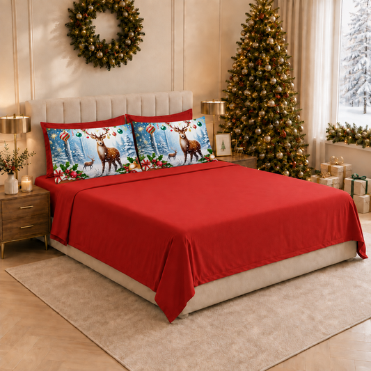 Draps de Noël en Coton, Parure de Lit avec Taies d'Oreiller en Impression Numérique 25 Xmas 4