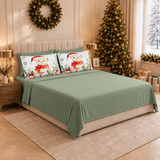 Lenzuola Natalizie in Cotone, Completo Letto con Federe in Stampa Digitale 25 Xmas 16