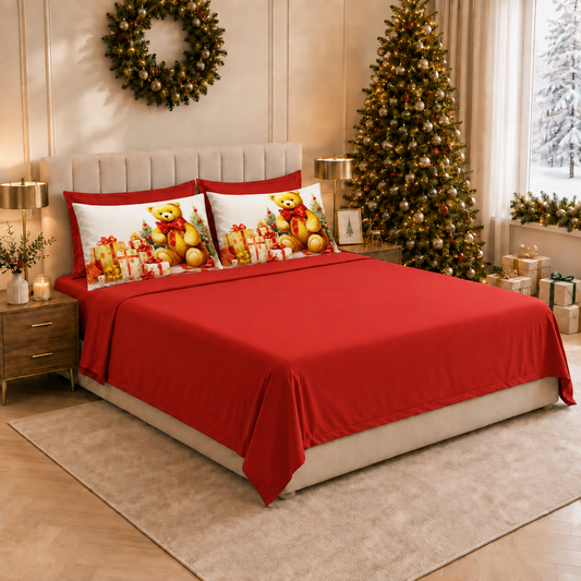 Draps de Noël en Coton, Parure de Lit avec Taies d'Oreiller en Impression Numérique 25 Xmas 3