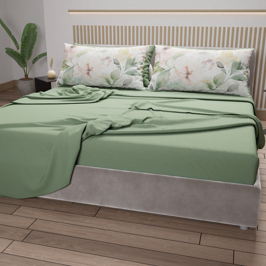 Draps en Coton, Parure de Lit avec Taies en Impression Numérique Florale 04-143