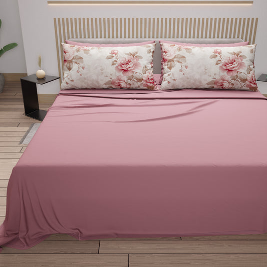 Draps en Coton, Parure de Lit avec Taies d'Oreiller en Impression Numérique Florale 04-156