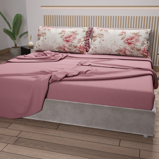Draps en Coton, Parure de Lit avec Taies d'Oreiller en Impression Numérique Florale 04-156