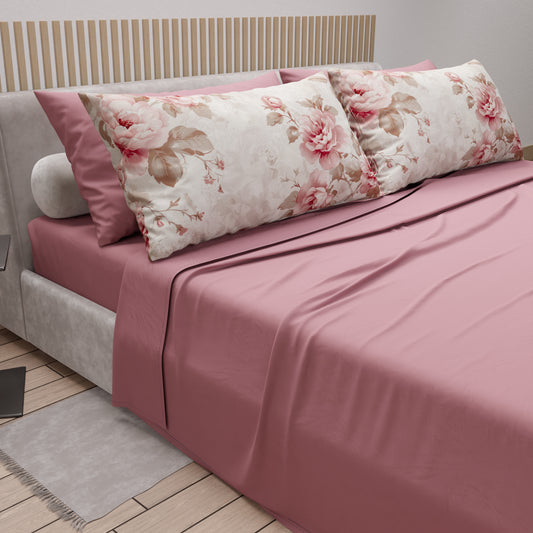 Draps en Coton, Parure de Lit avec Taies d'Oreiller en Impression Numérique Florale 04-156