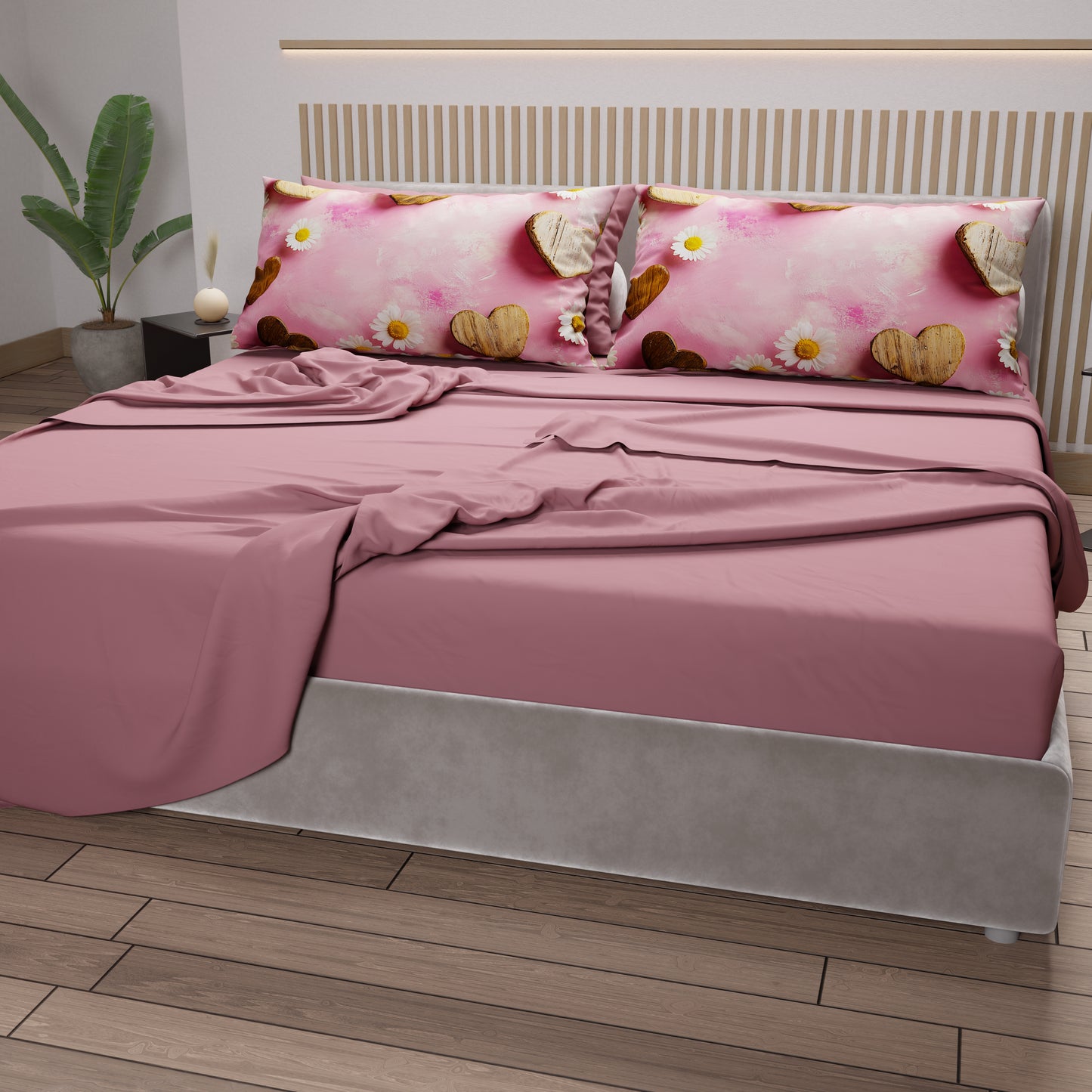 Draps en coton, Parure de lit avec taies d'oreiller en impression digitale Shabby 326