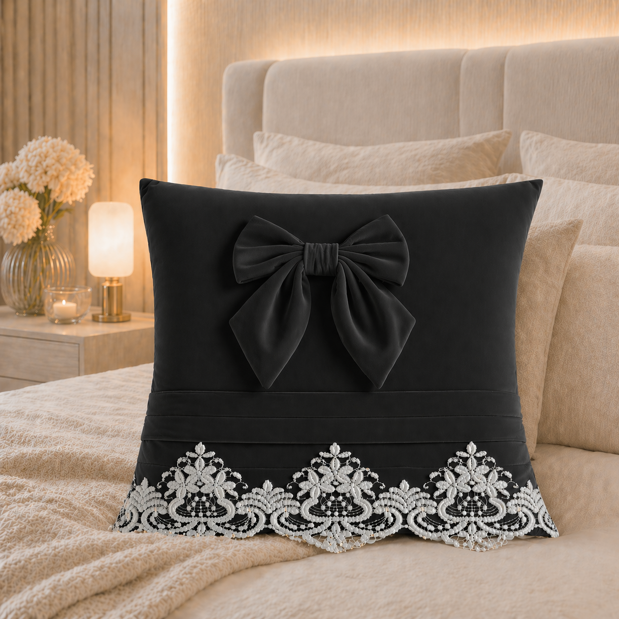 Cuscini Arredo in Velluto 1pz, Cuscini divano Bijou Nero