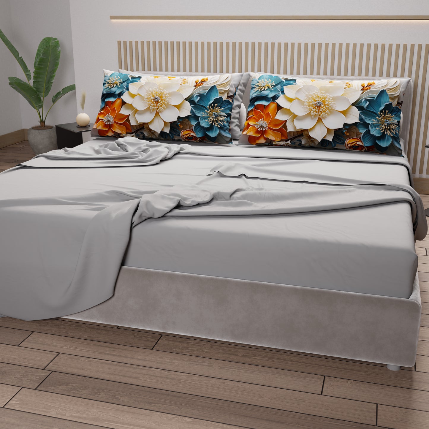 Draps en coton, Parure de lit avec taies d'oreiller en impression numérique florale 05-10