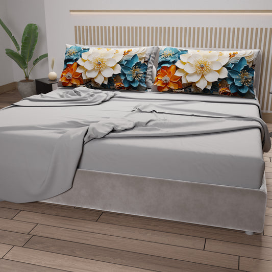 Lenzuola in Cotone, Completo Letto con Federe in Stampa Digitale Floreale 05-10