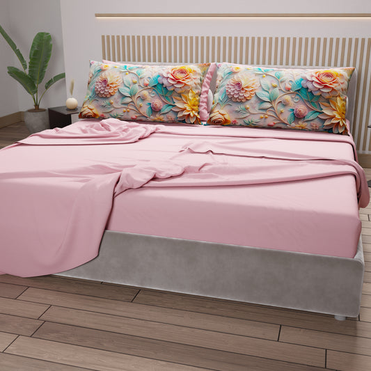 Lenzuola in Cotone, Completo Letto con Federe in Stampa Digitale Floreale 05-11