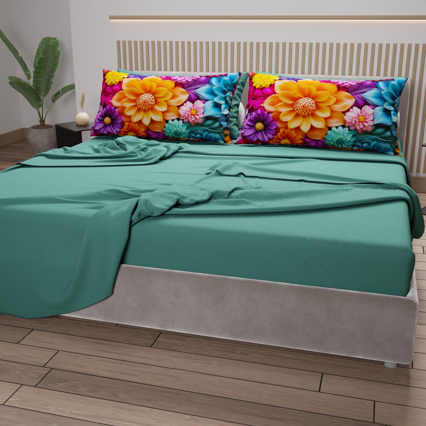 Draps en coton, Parure de lit avec taies d'oreiller en impression numérique florale 05-12