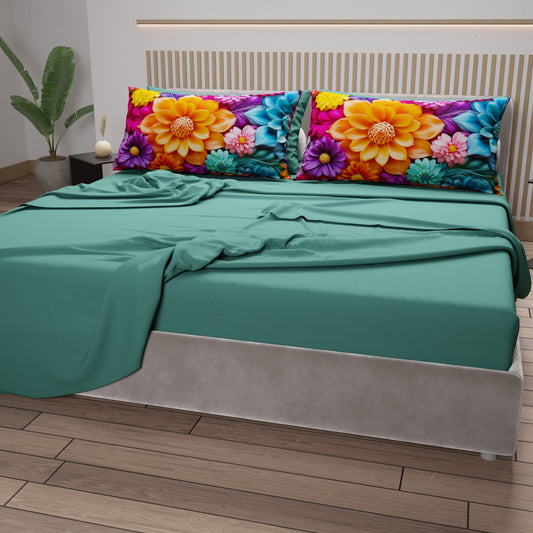 Draps en coton, Parure de lit avec taies d'oreiller en impression numérique florale 05-12