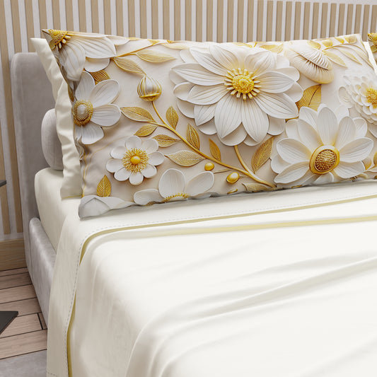 Lenzuola in Cotone, Completo Letto con Federe in Stampa Digitale Floreale 05-13