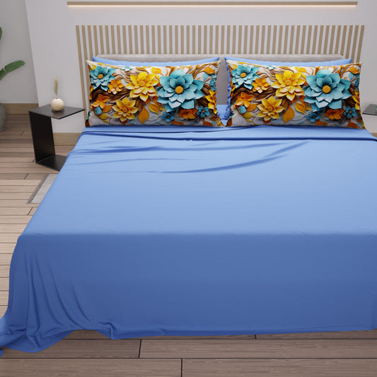 Draps en Coton, Parure de Lit avec Taies d'Oreiller à Imprimé Floral Numérique 05-16