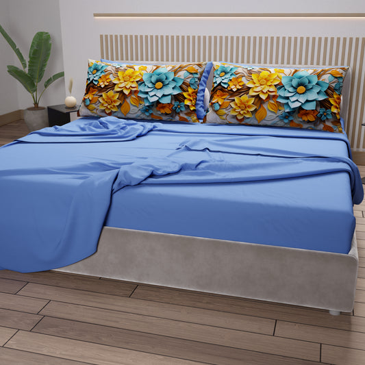 Draps en Coton, Parure de Lit avec Taies d'Oreiller à Imprimé Floral Numérique 05-16
