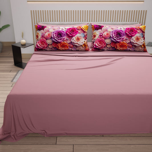 Lenzuola in Cotone, Completo Letto con Federe in Stampa Digitale Floreale 05-17