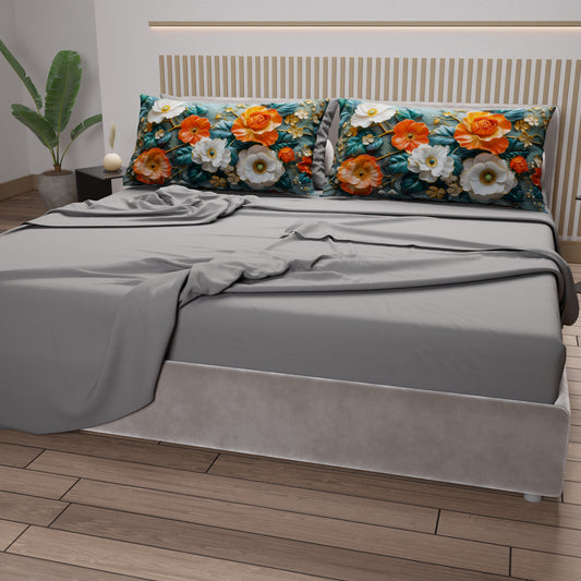 Draps en Coton, Parure de Lit avec Taies d'Oreiller à Imprimé Floral Numérique 05-18