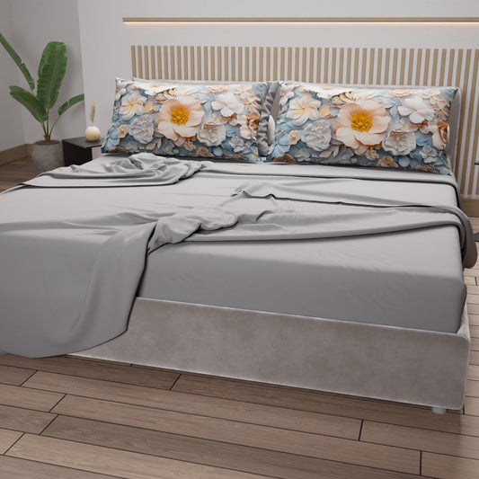 Draps en Coton, Parure de Lit avec Taies d'Oreiller à Imprimé Floral Numérique 05-20