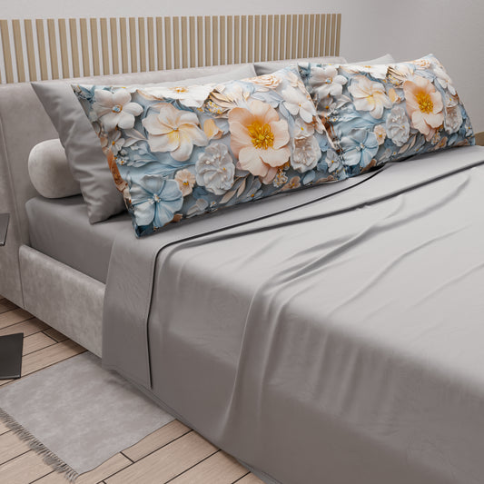 Draps en Coton, Parure de Lit avec Taies d'Oreiller à Imprimé Floral Numérique 05-20