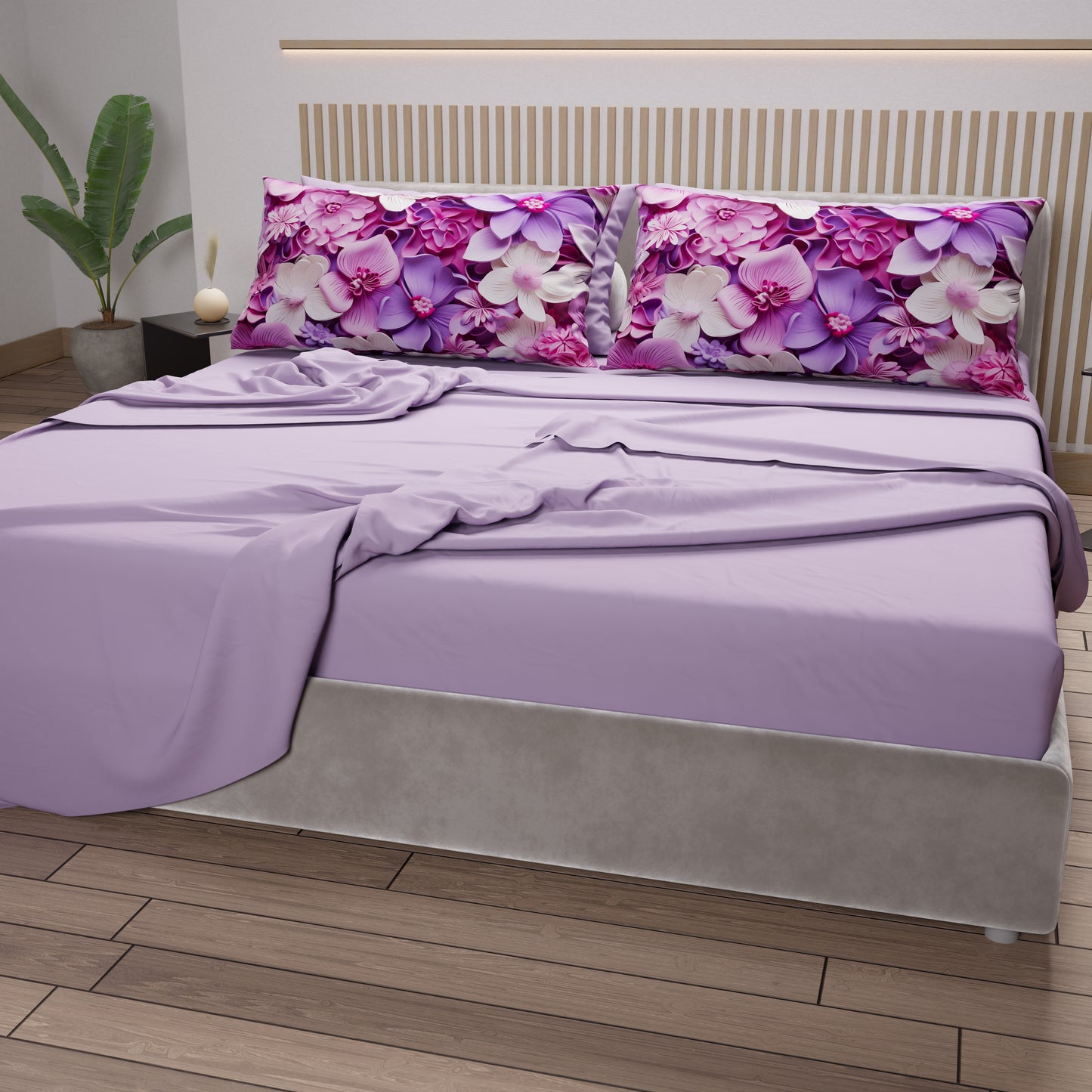 Draps en Coton, Parure de Lit avec Taies d'Oreiller à Imprimé Floral Numérique 05-23