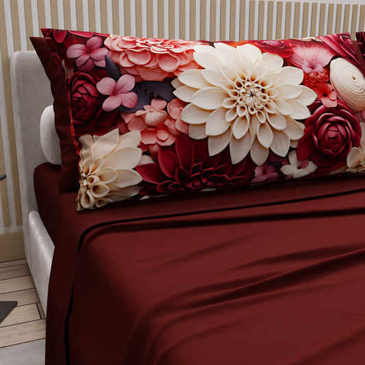 Lenzuola in Cotone, Completo Letto con Federe in Stampa Digitale Floreale 05-24