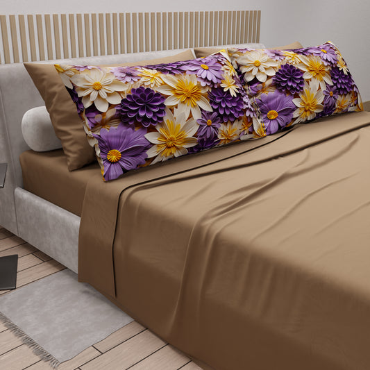 Lenzuola in Cotone, Completo Letto con Federe in Stampa Digitale Floreale 05-4