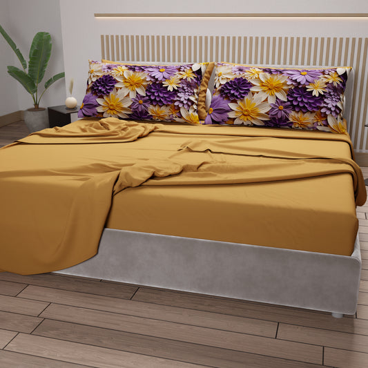 Lenzuola in Cotone, Completo Letto con Federe in Stampa Digitale Floreale 05-4