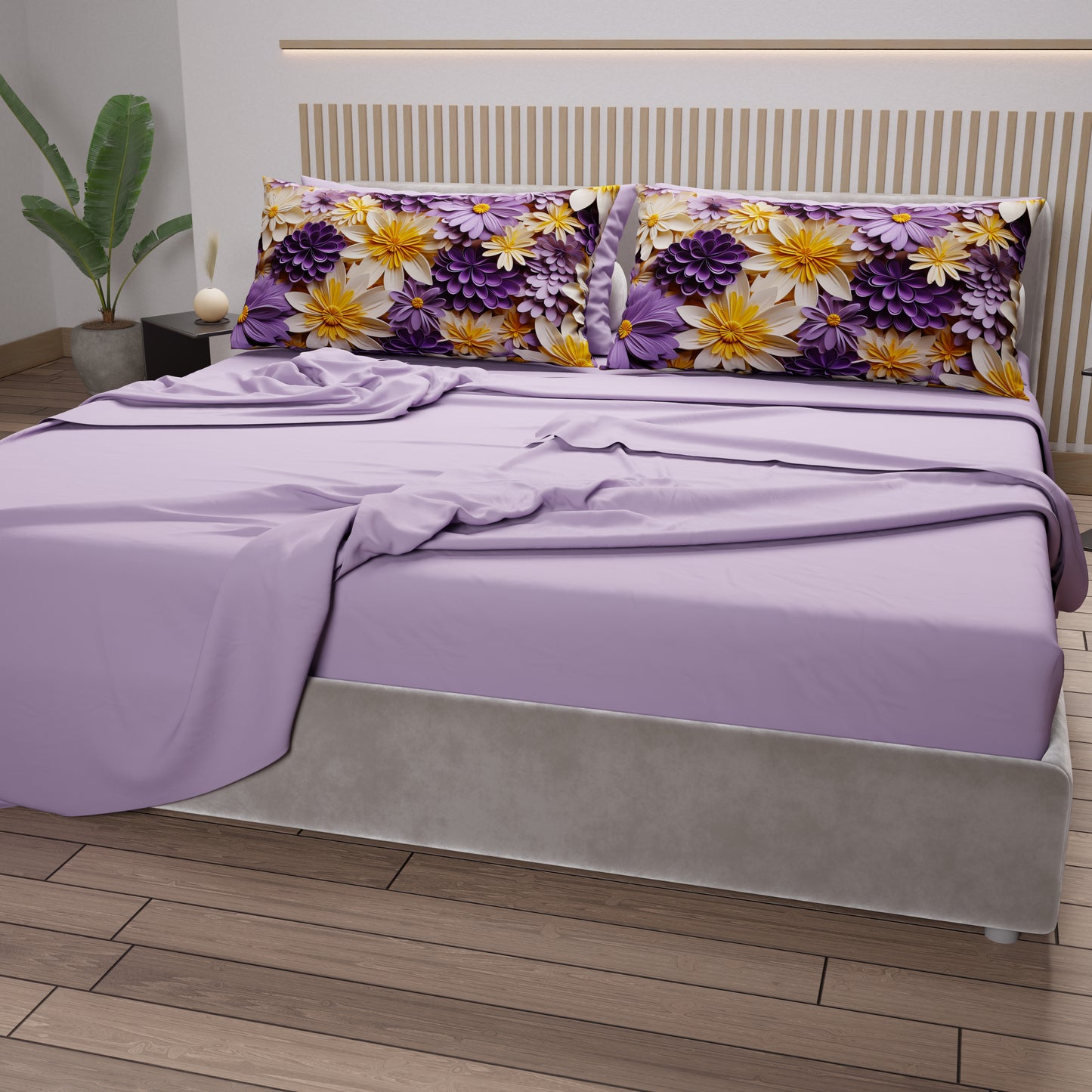 Lenzuola in Cotone, Completo Letto con Federe in Stampa Digitale Floreale 05-4