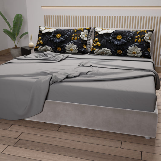 Draps en coton, Parure de lit avec taies d'oreiller en impression numérique florale 05-6