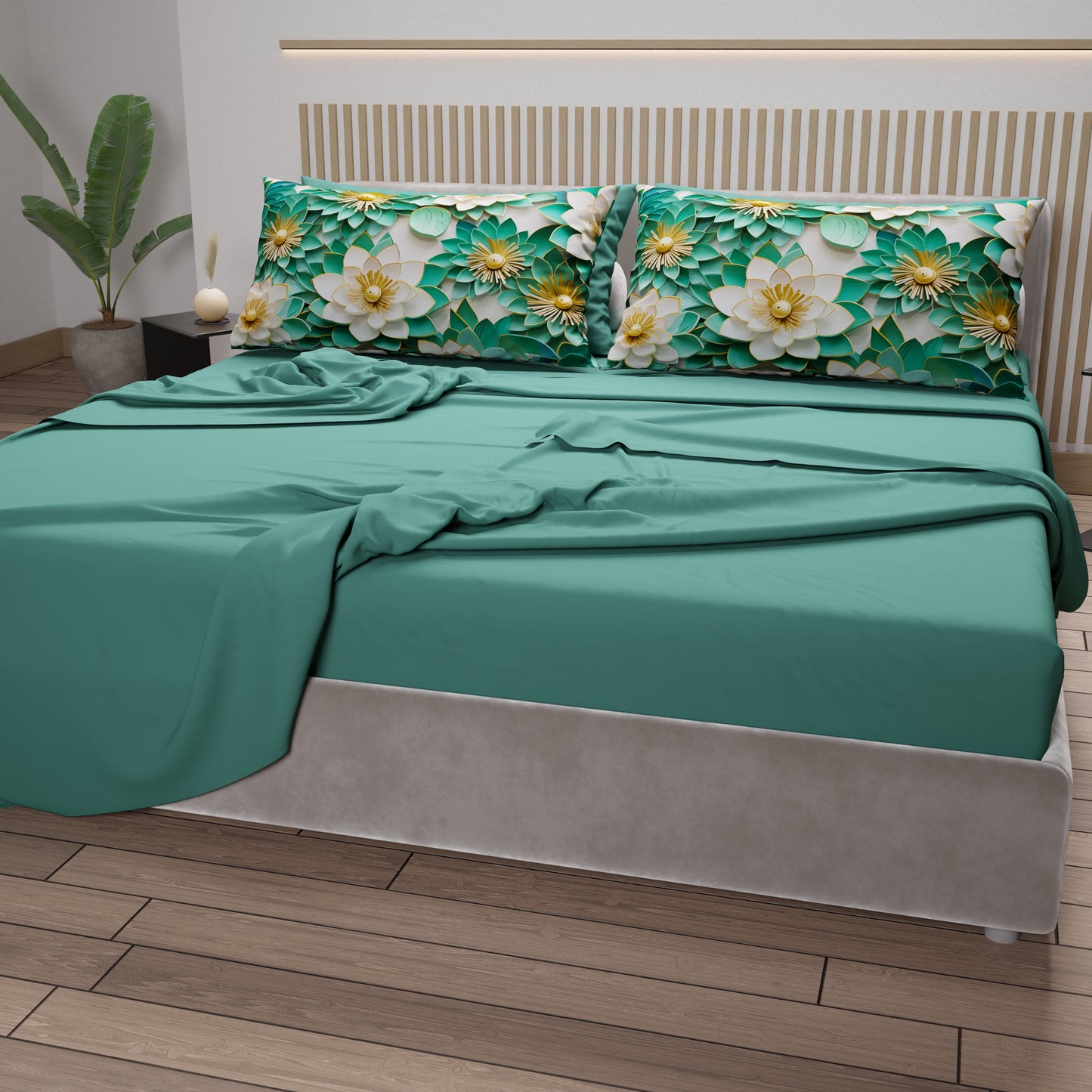 Lenzuola in Cotone, Completo Letto con Federe in Stampa Digitale Floreale 05-7