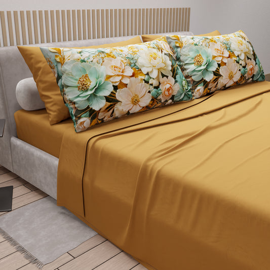 Lenzuola in Cotone, Completo Letto con Federe in Stampa Digitale Floreale 05-9