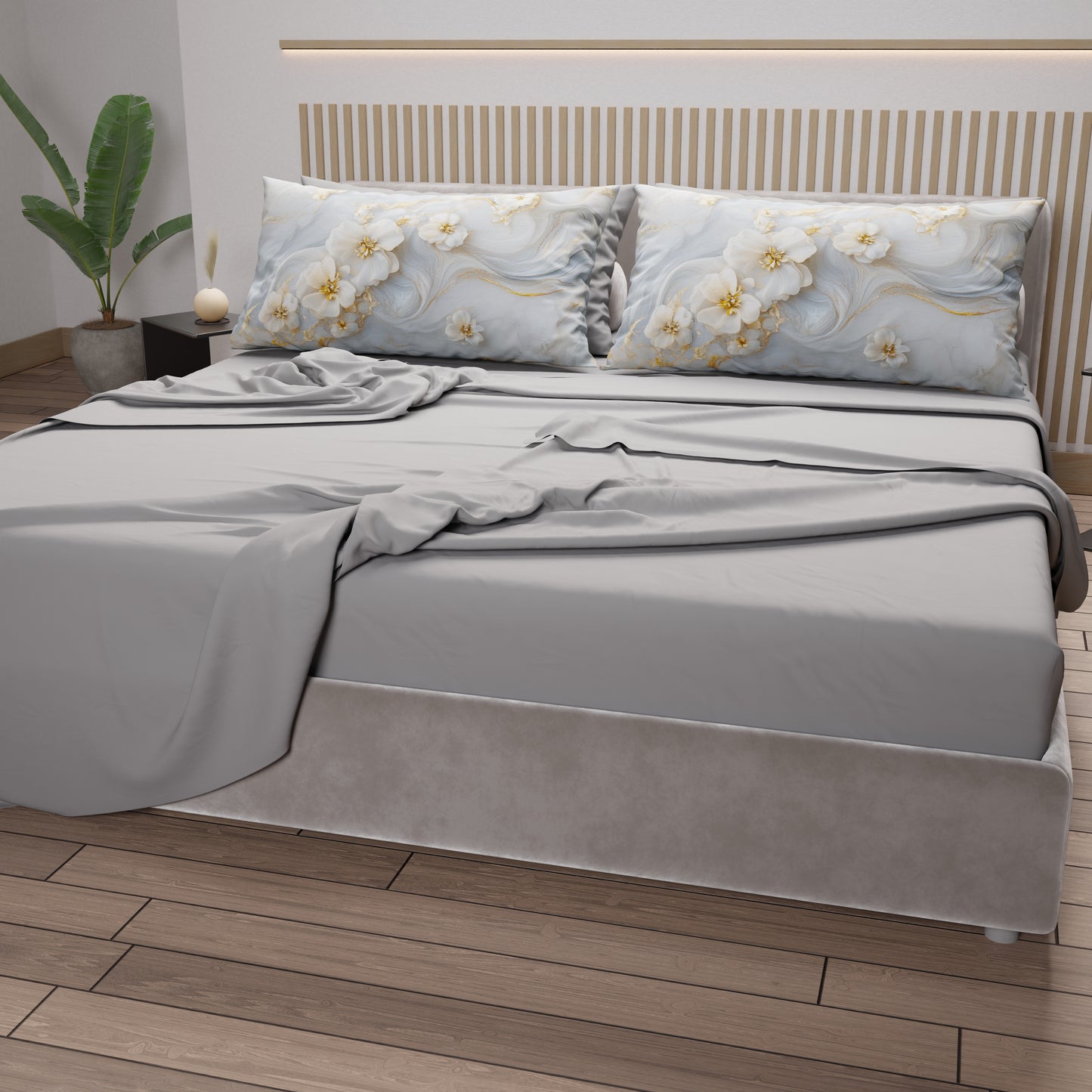 Lenzuola in Cotone, Completo Letto con Federe in Stampa Digitale Floreale 06-1