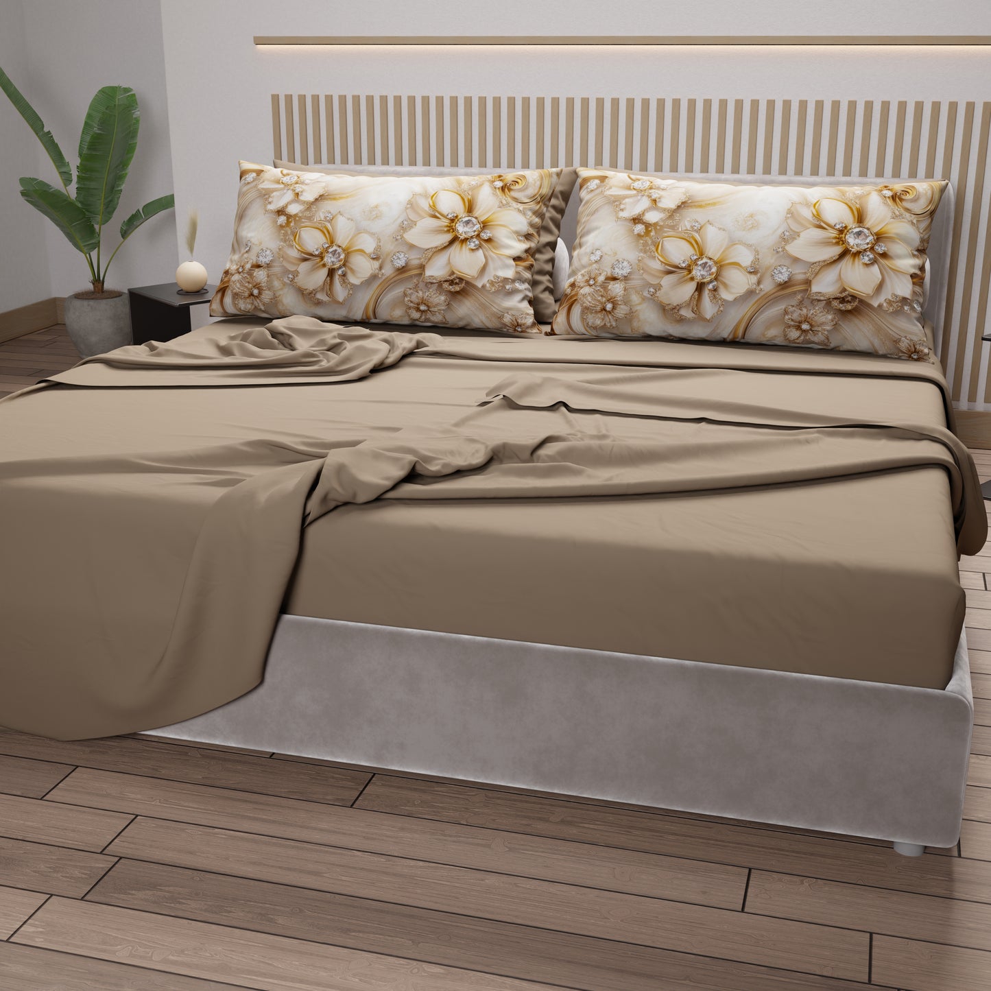 Draps en Coton, Parure de Lit avec Taies d'Oreiller en Impression Numérique Florale 06-13