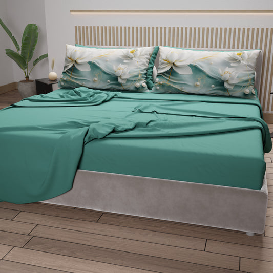 Lenzuola in Cotone, Completo Letto con Federe in Stampa Digitale Floreale 06-14