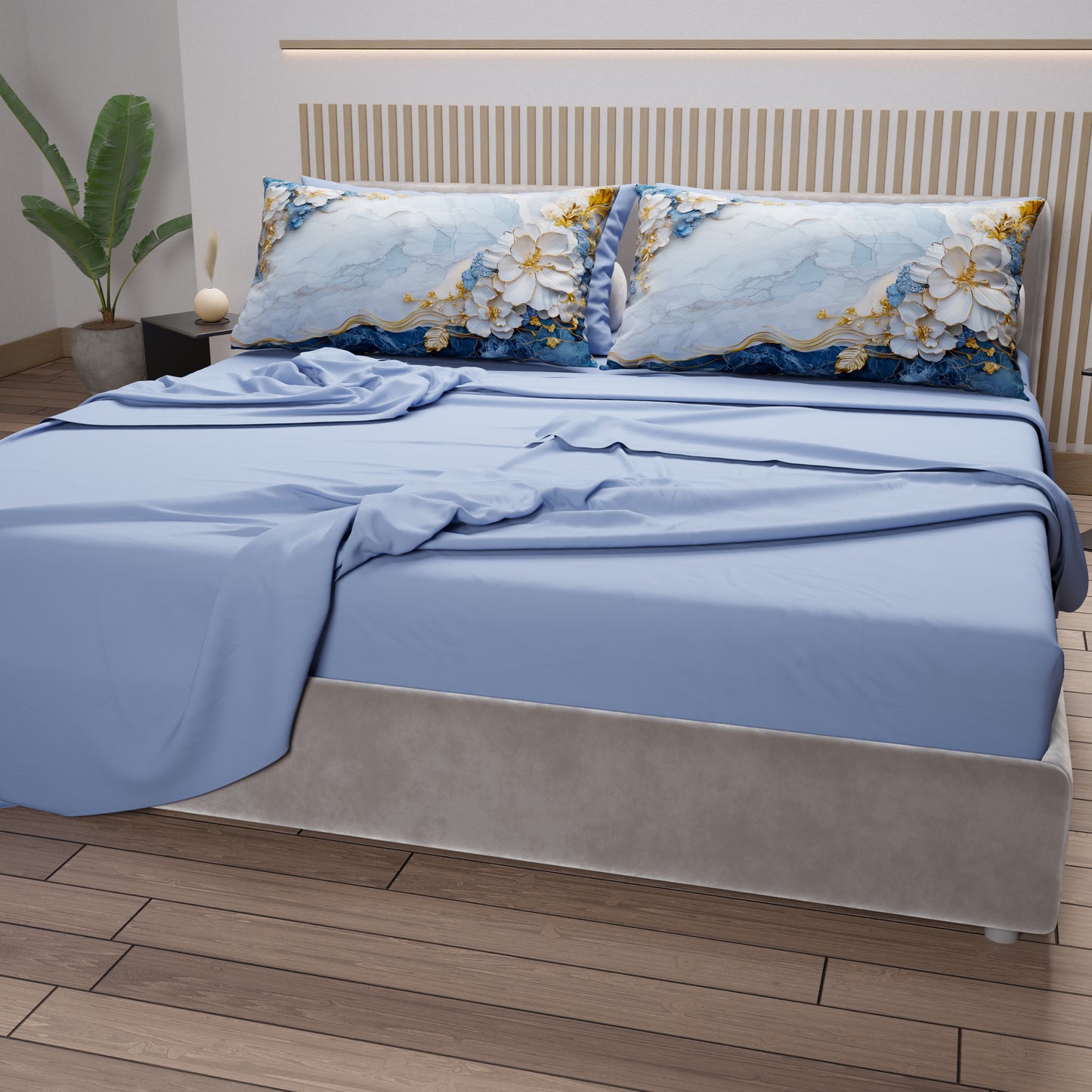 Draps en Coton, Parure de Lit avec Taies d'Oreiller en Impression Numérique Florale 06-15