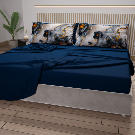 Draps en Coton, Parure de Lit avec Taies d'Oreiller en Impression Numérique Florale 06-18