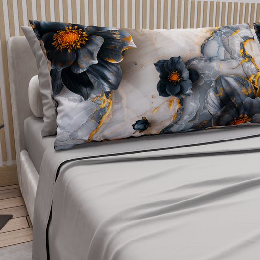 Draps en Coton, Parure de Lit avec Taies d'Oreiller en Impression Numérique Florale 06-18