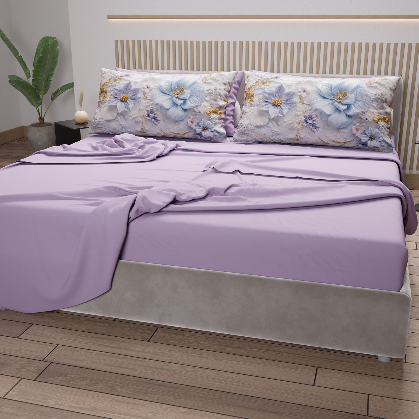 Lenzuola in Cotone, Completo Letto con Federe in Stampa Digitale Floreale 06-4
