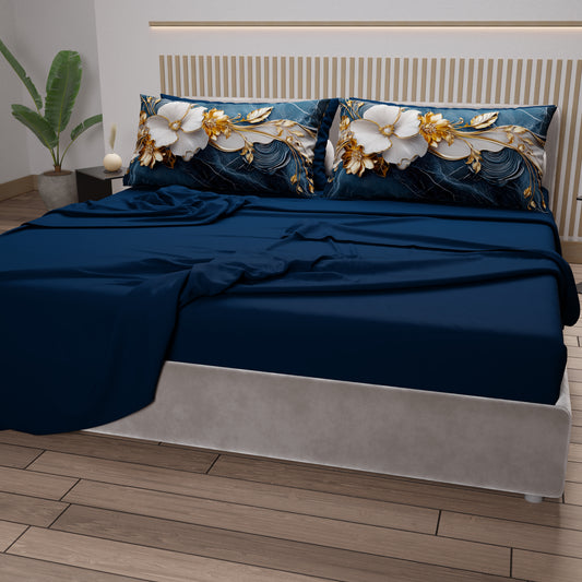 Draps en Coton, Parure de Lit avec Taies d'Oreiller en Impression Numérique Florale 06-5