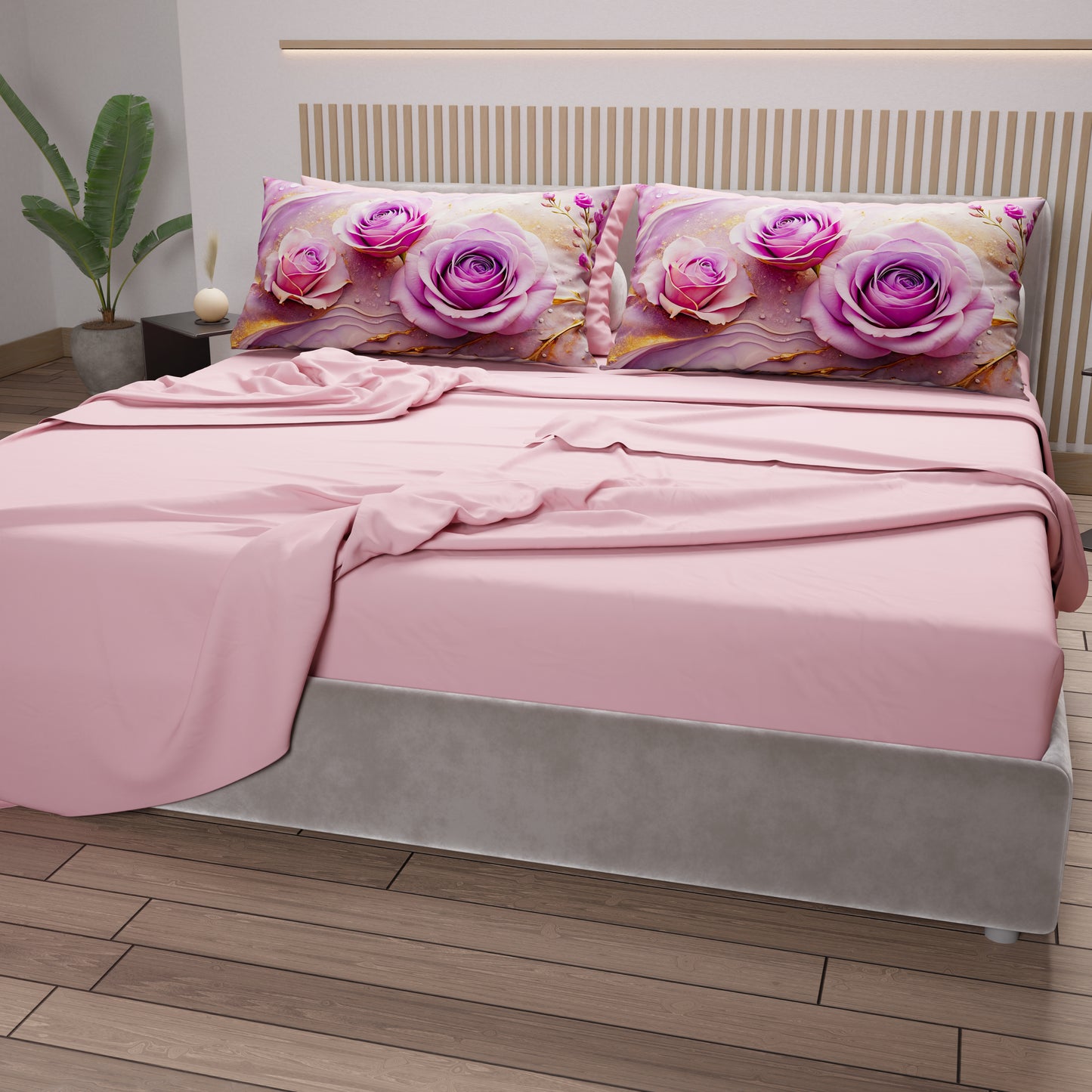 Lenzuola in Cotone, Completo Letto con Federe in Stampa Digitale Floreale 06-8