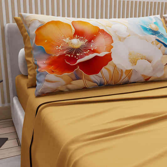 Lenzuola in Cotone, Completo Letto con Federe in Stampa Digitale Floreale 06-9
