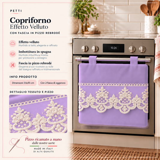 Copriforno Tinta Unita in Velluto con Pizzo Rebrode Lilla