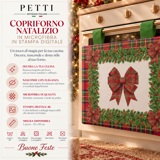 Copriforno Natalizio per Cucina in Stampa Digitale Fiocco Tartan, Fantasia Scozzese