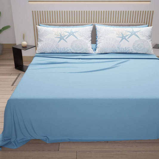 Draps en coton, parure de lit avec taies d'oreiller à impression numérique marine 101