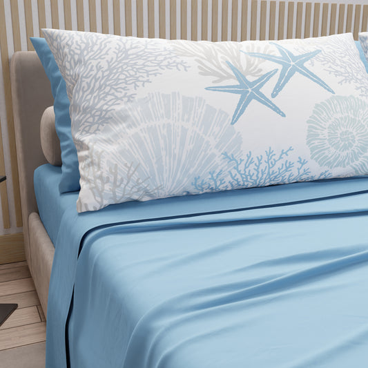 Draps en coton, parure de lit avec taies d'oreiller à impression numérique marine 101